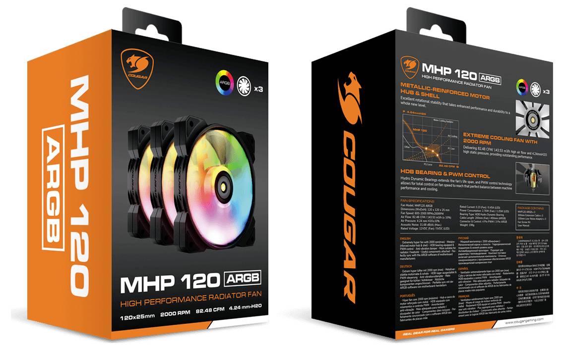 Cougar CGR-CF-MHP12HB3-RGB PC-Gehäuse-Lüfter Schwarz, Weiß (B x H x T) 120 x 28 x 120mm