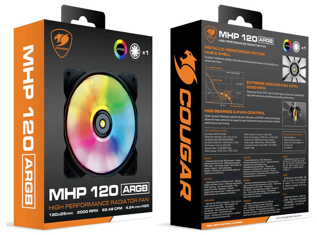 Cougar CGR-CF-MHP12HB-RGB PC-Gehäuse-Lüfter Schwarz, Weiß (B x H x T) 120 x 28 x 120mm