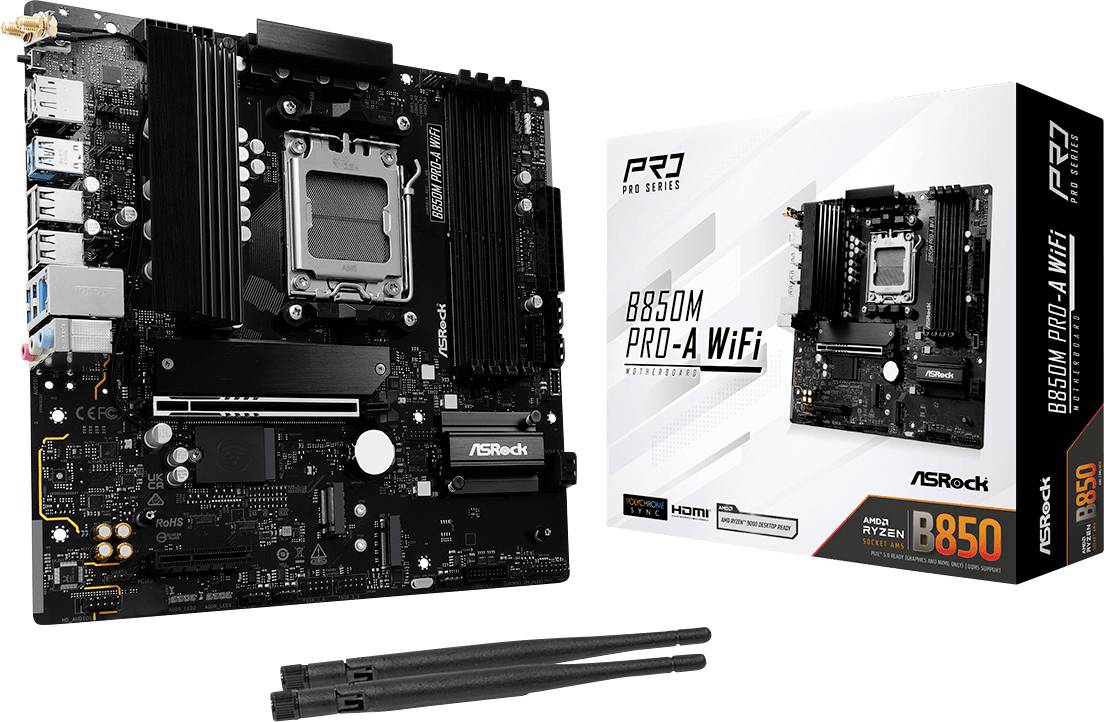 ASRock B850M Pro-A Mainboard Sockel (PC) AMD® AM5 Formfaktor (Details) Micro-ATX Mainboard-Chipsatz AMD® B850
