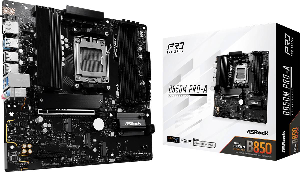 ASRock B850M Pro-A Mainboard Sockel (PC) AMD® AM5 Formfaktor (Details) Micro-ATX Mainboard-Chipsatz AMD® B850