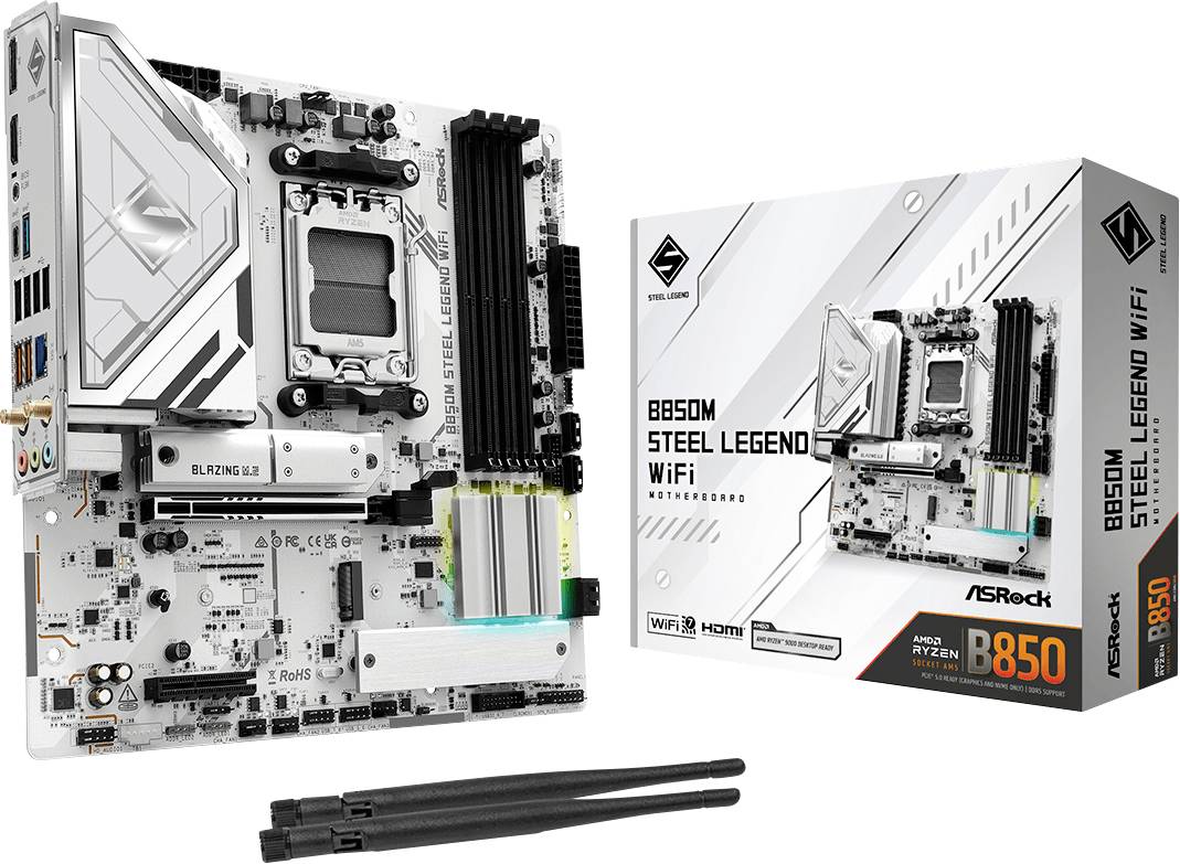ASRock B850M Steel Legend Mainboard Sockel (PC) AMD® AM5 Formfaktor (Details) Micro-ATX Mainboard-Chipsatz AMD® B850