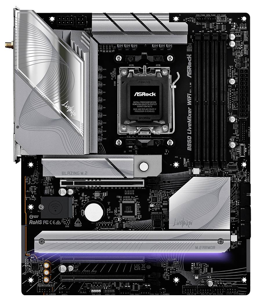 ASRock B850 LiveMixer Mainboard Sockel (PC) AMD® AM5 Formfaktor (Details) ATX Mainboard-Chipsatz AMD® B850