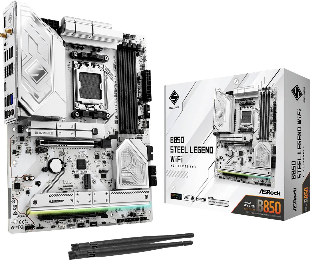 ASRock B850 Steel Legend Mainboard Sockel (PC) AMD® AM5 Formfaktor (Details) ATX Mainboard-Chipsatz AMD® B850