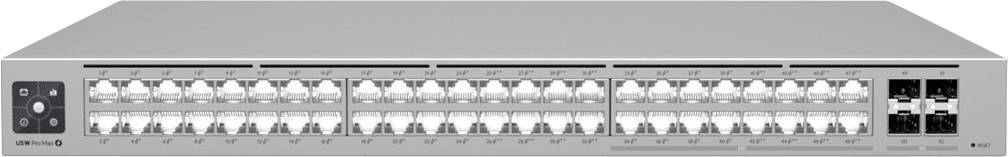 Netzwerk-Switch mit 48 Ethernet-Ports und 4 SFP-Ports, geeignet für große Netzwerkinfrastrukturen.