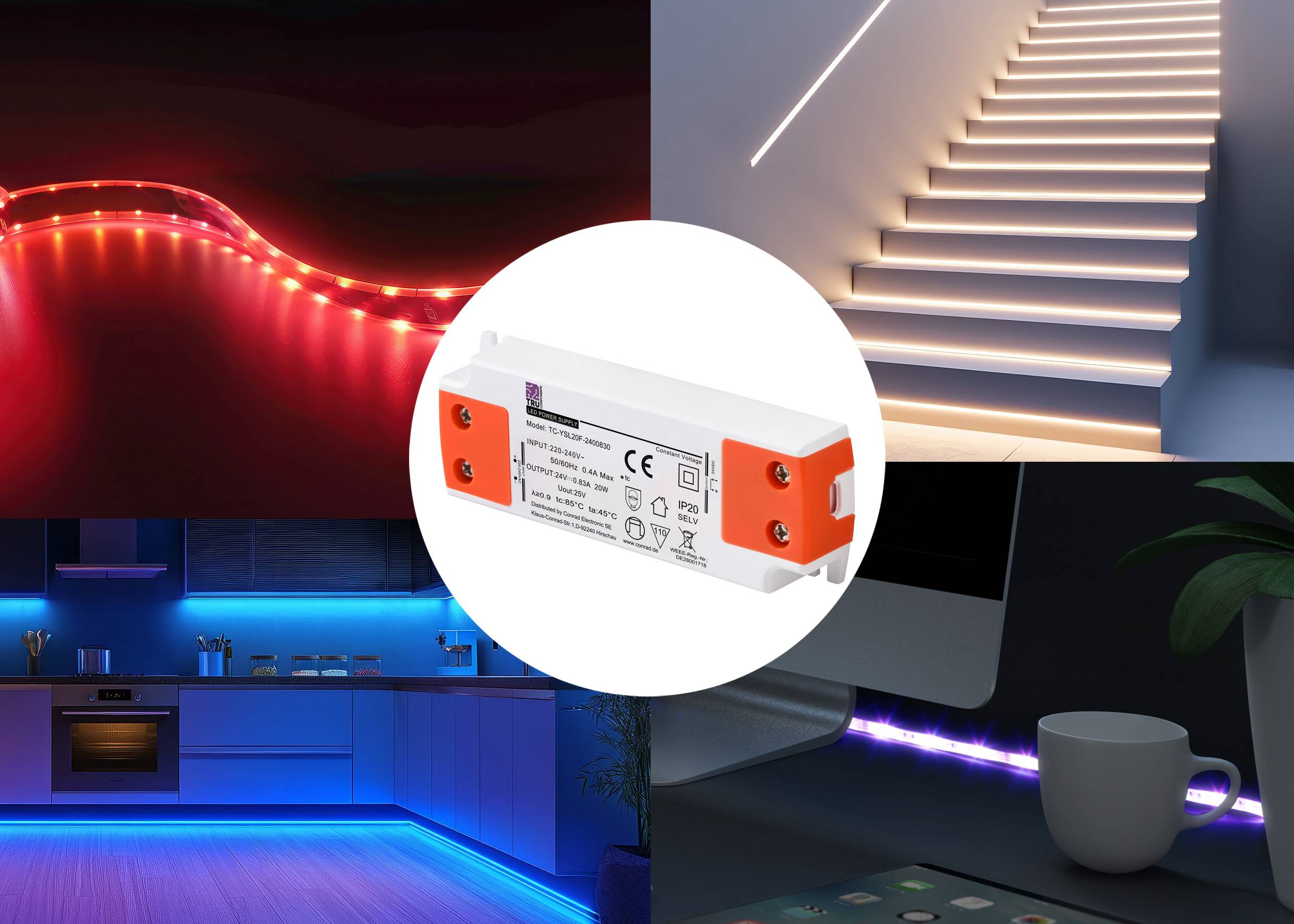 TRU COMPONENTS TC-YSL20F-2400830 LED-Trafo Konstantspannung 20 W 0.83 A 24 V/DC Möbelzulassung, Übe