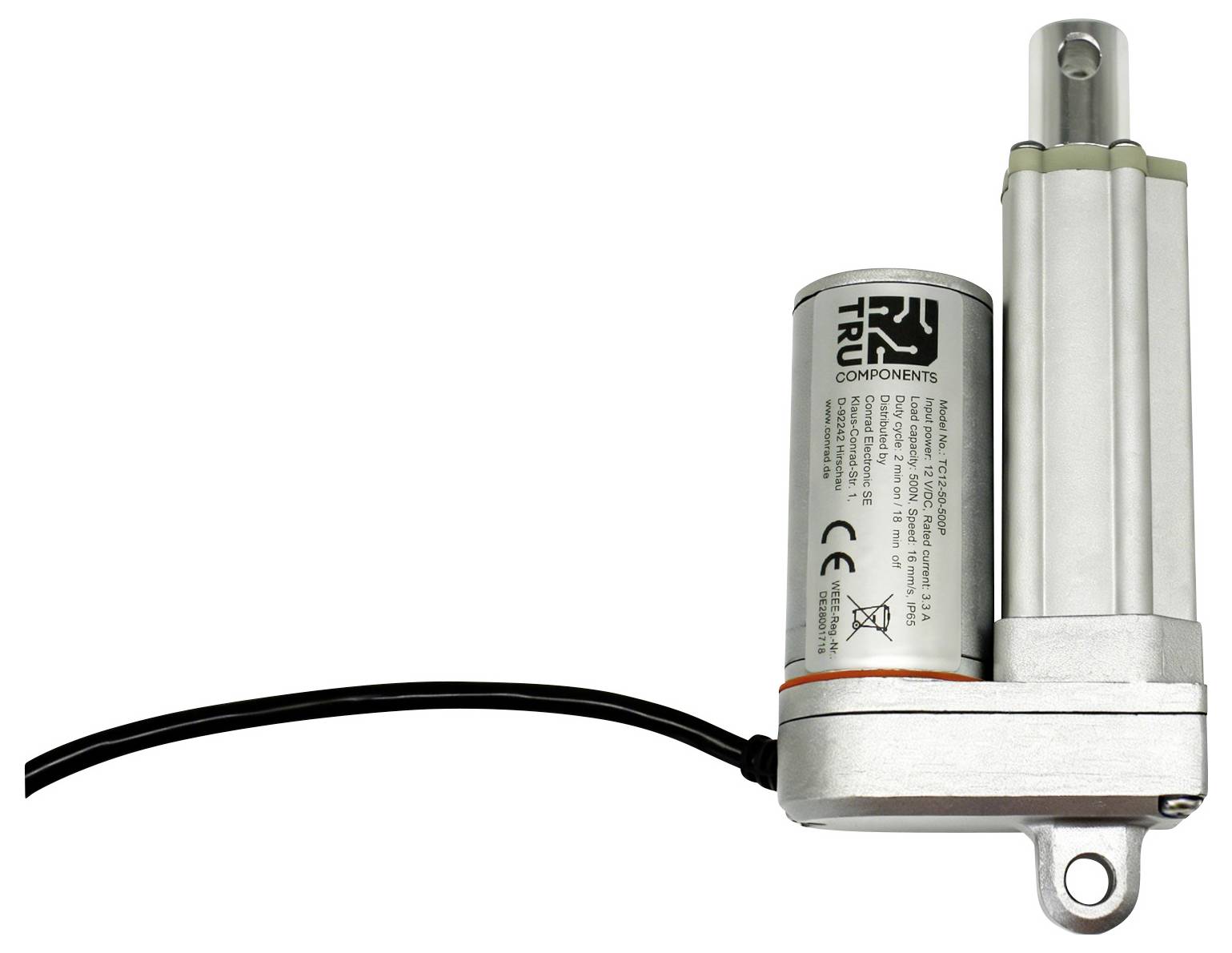 TRU COMPONENTS Elektrozylinder TC12-50-500P TC-13492764 Hublänge 50mm Schubkraft 500 N 12 V/DC 1St.