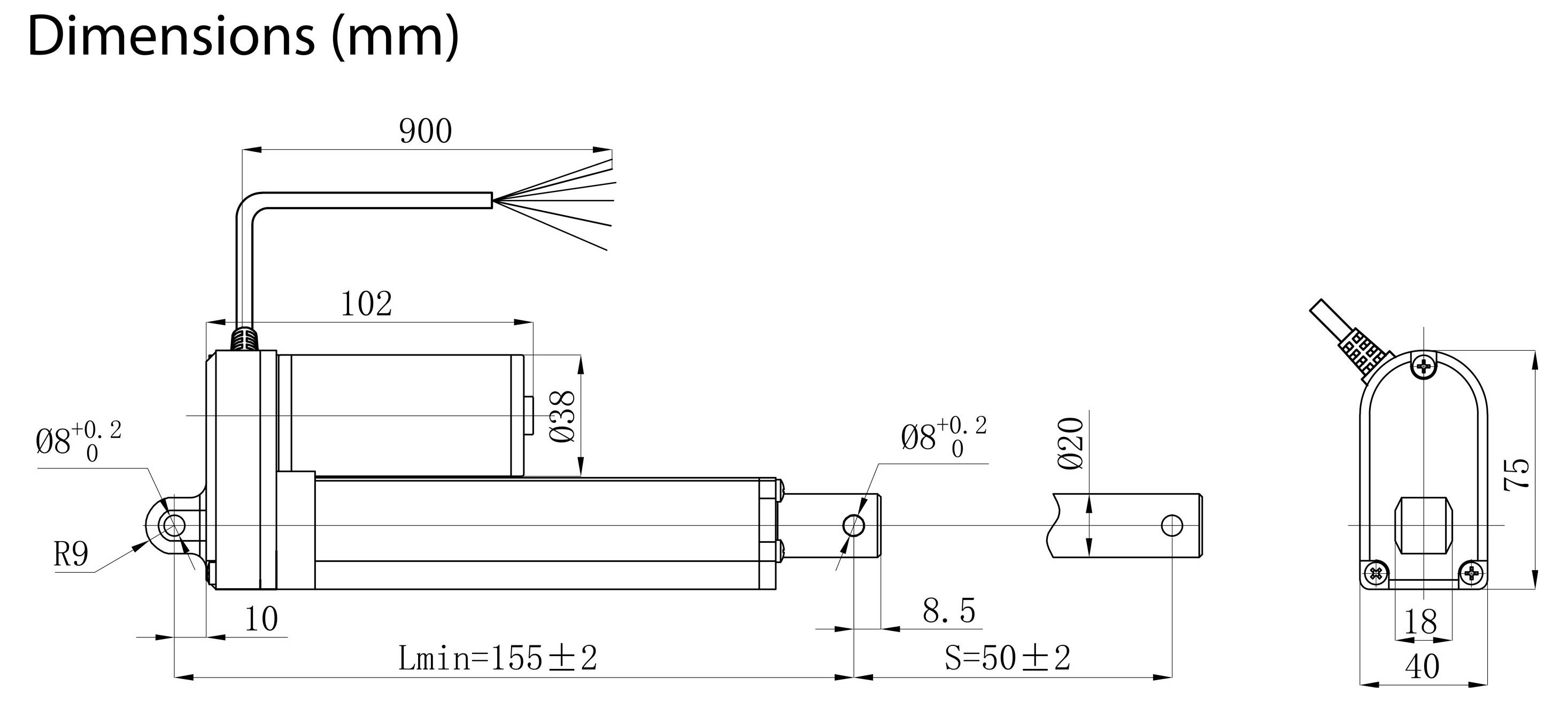 TRU COMPONENTS Elektrozylinder TC12-50-500P TC-13492764 Hublänge 50mm Schubkraft 500 N 12 V/DC 1St.