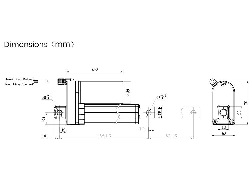 TRU COMPONENTS Elektrozylinder TC12-50-500 TC-13492768 Hublänge 50mm Schubkraft 500 N 12 V/DC 1St.
