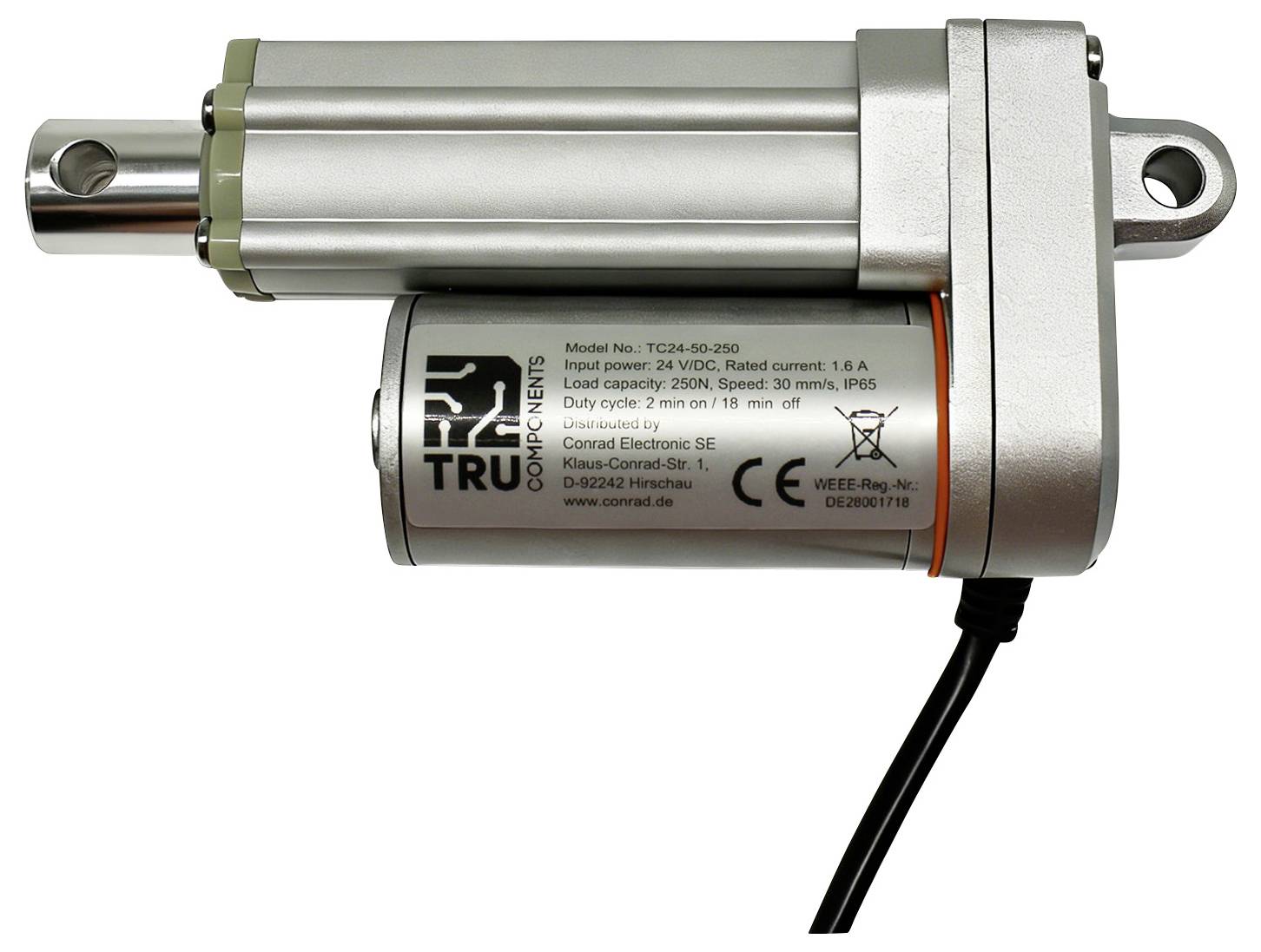 TRU COMPONENTS Elektrozylinder TC24-50-250 TC-13492776 Hublänge 50mm Schubkraft 250 N 24 V/DC 1St.