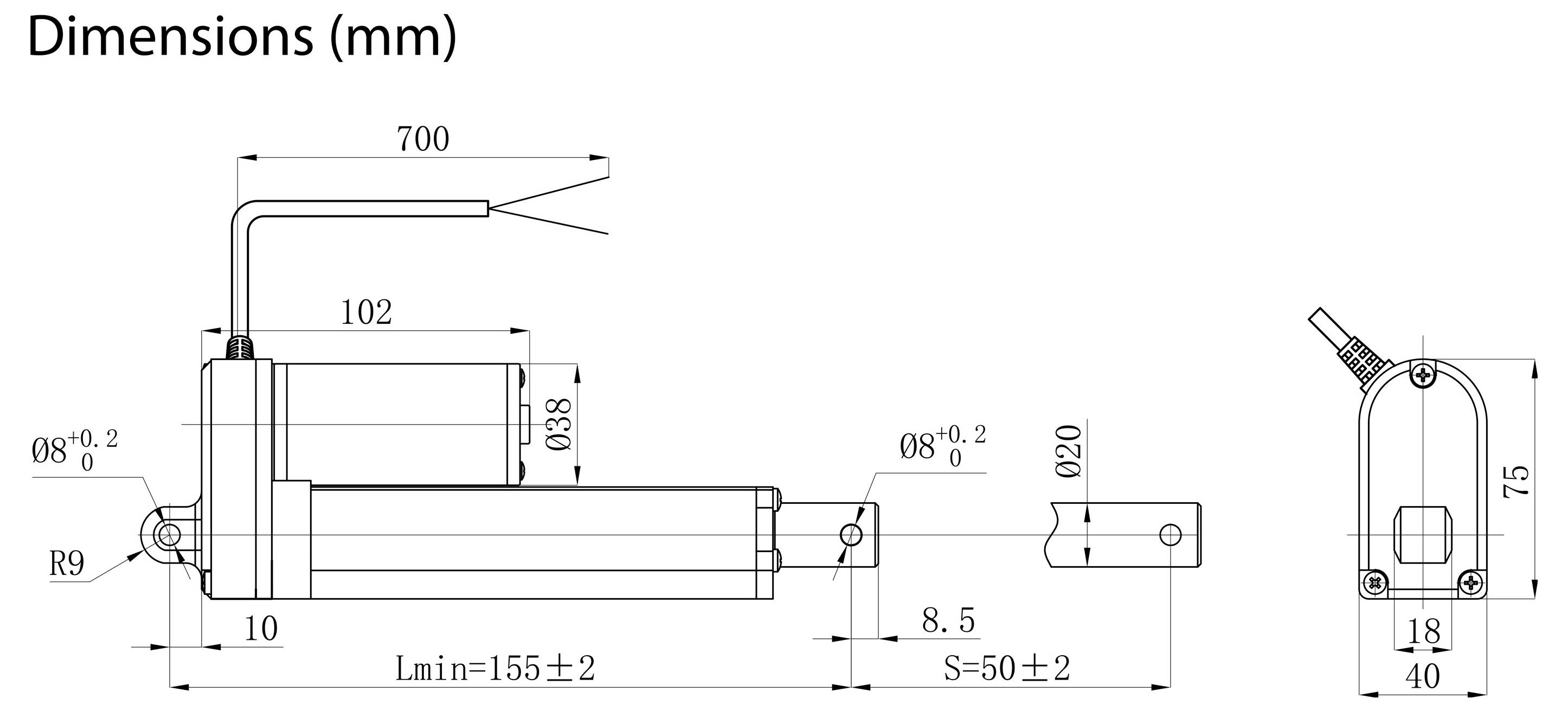 TRU COMPONENTS Elektrozylinder TC24-50-250 TC-13492776 Hublänge 50mm Schubkraft 250 N 24 V/DC 1St.
