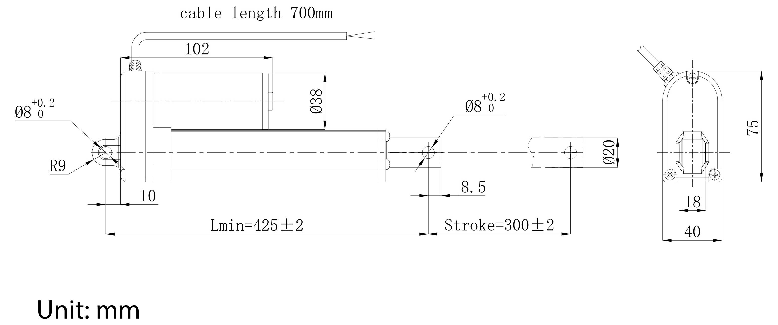 TRU COMPONENTS Elektrozylinder TC24-300-1000 TC-13492820 Hublänge 300mm Schubkraft 1000 N 24 V/DC 1St.