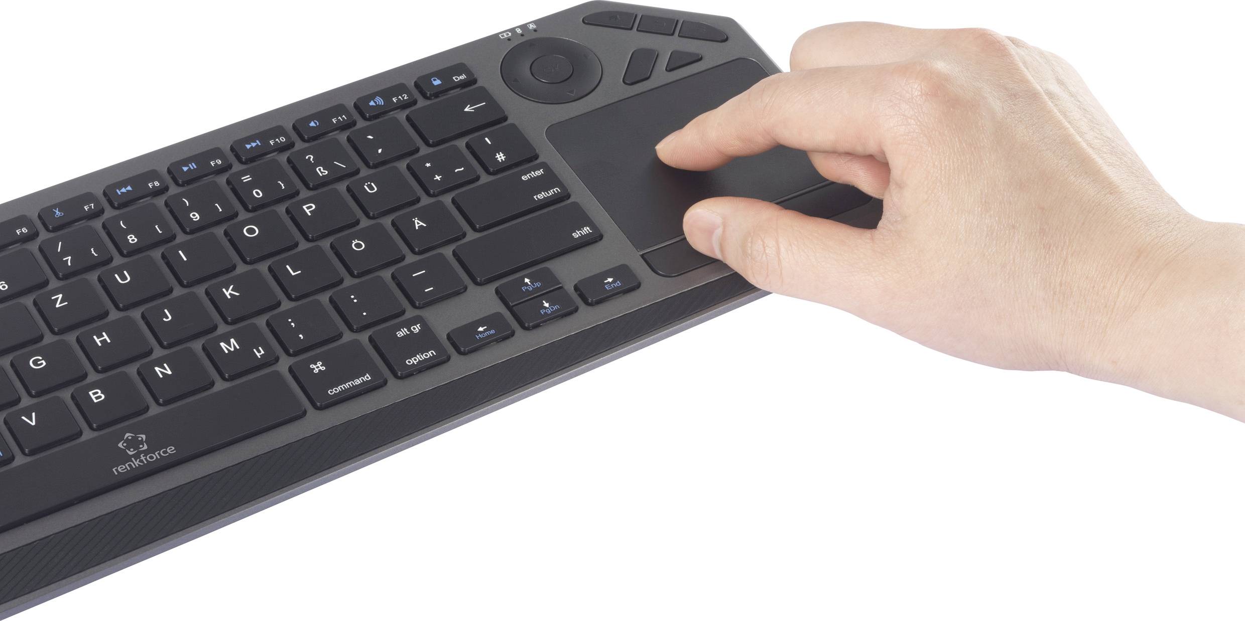 Renkforce RF-WLBTKB-300 Bluetooth®, Funk Tastatur Deutsch, QWERTZ Schwarz Integriertes Touchpad, Wiederaufladbar