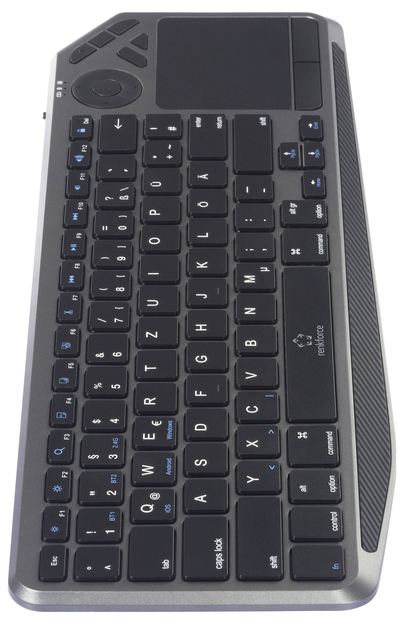 Renkforce RF-WLBTKB-300 Bluetooth®, Funk Tastatur Deutsch, QWERTZ Schwarz Integriertes Touchpad, Wiederaufladbar