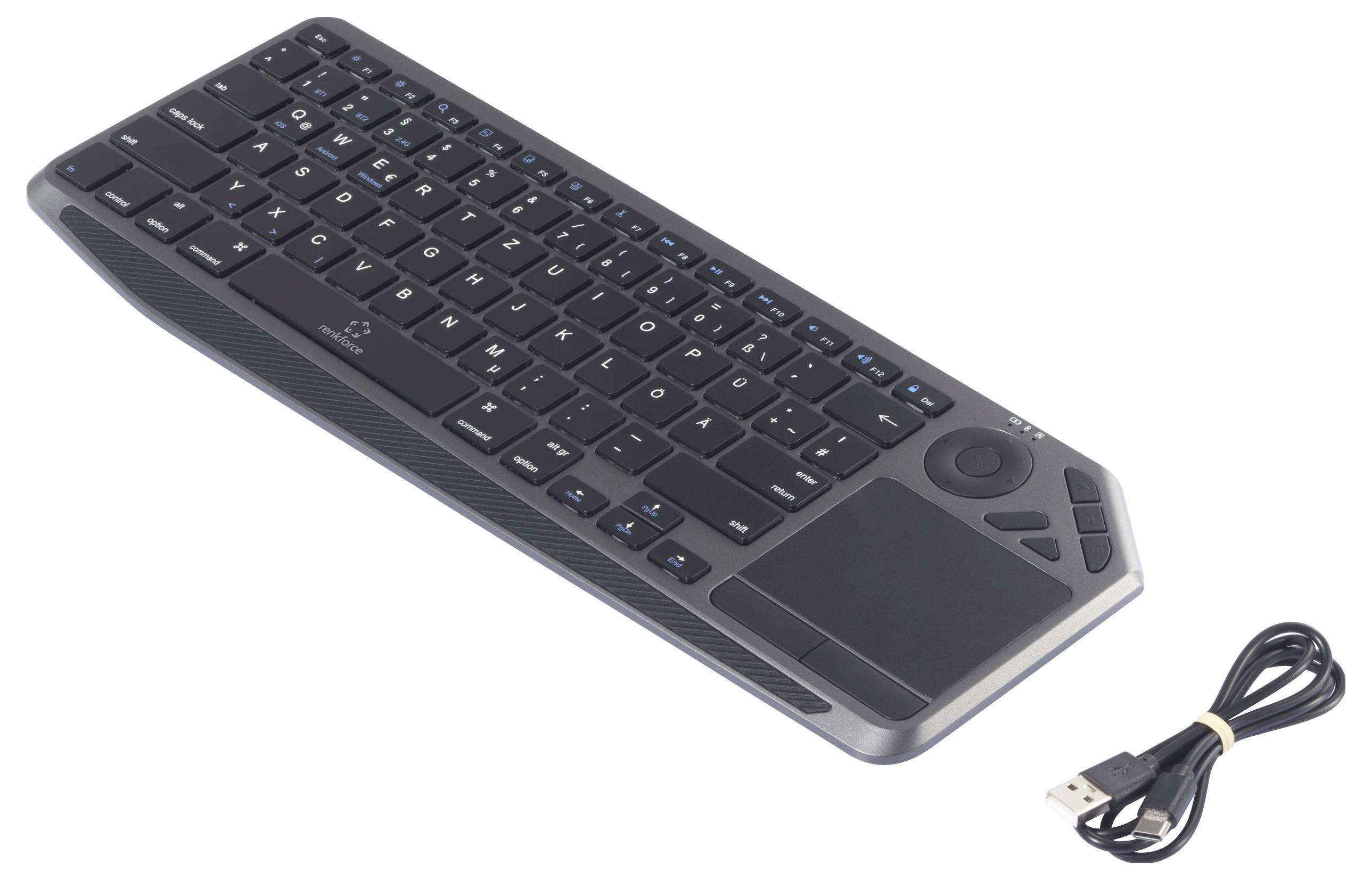 Renkforce RF-WLBTKB-300 Bluetooth®, Funk Tastatur Deutsch, QWERTZ Schwarz Integriertes Touchpad, Wiederaufladbar