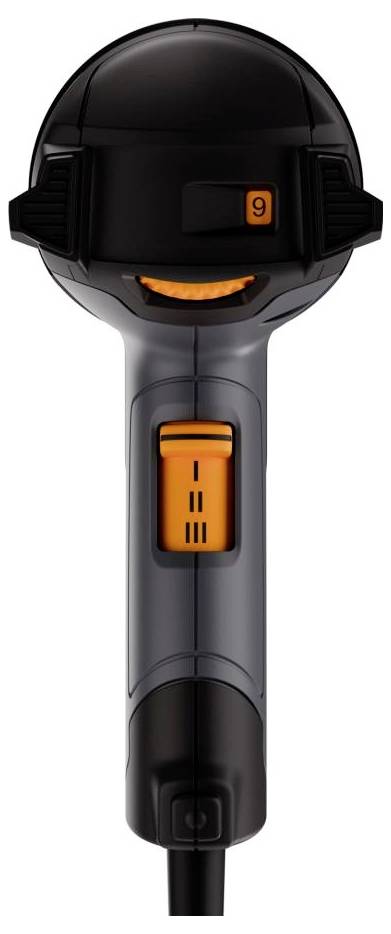 Elektrisches Werkzeug mit schwarzem und orangefarbenem Griff und Bedienelementen, gut geeignet zur präzisen Arbeit.