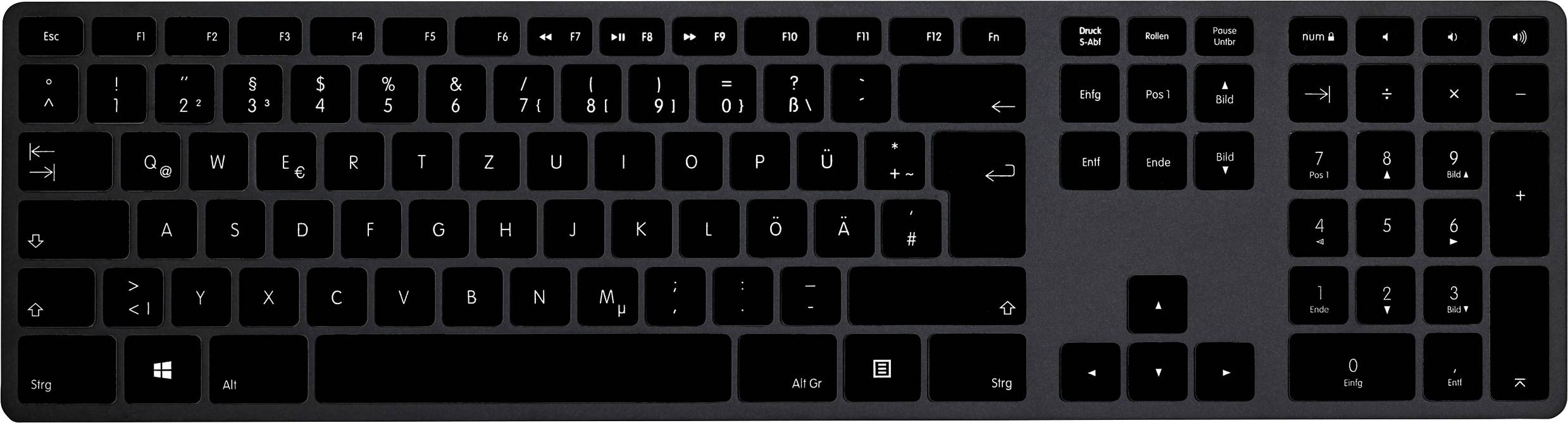 Matias FK418PCDCBB-DE Wireless USB-C® Aluminum Keyboard Kabellos Tastatur Deutsch, QWERTZ Schwarz