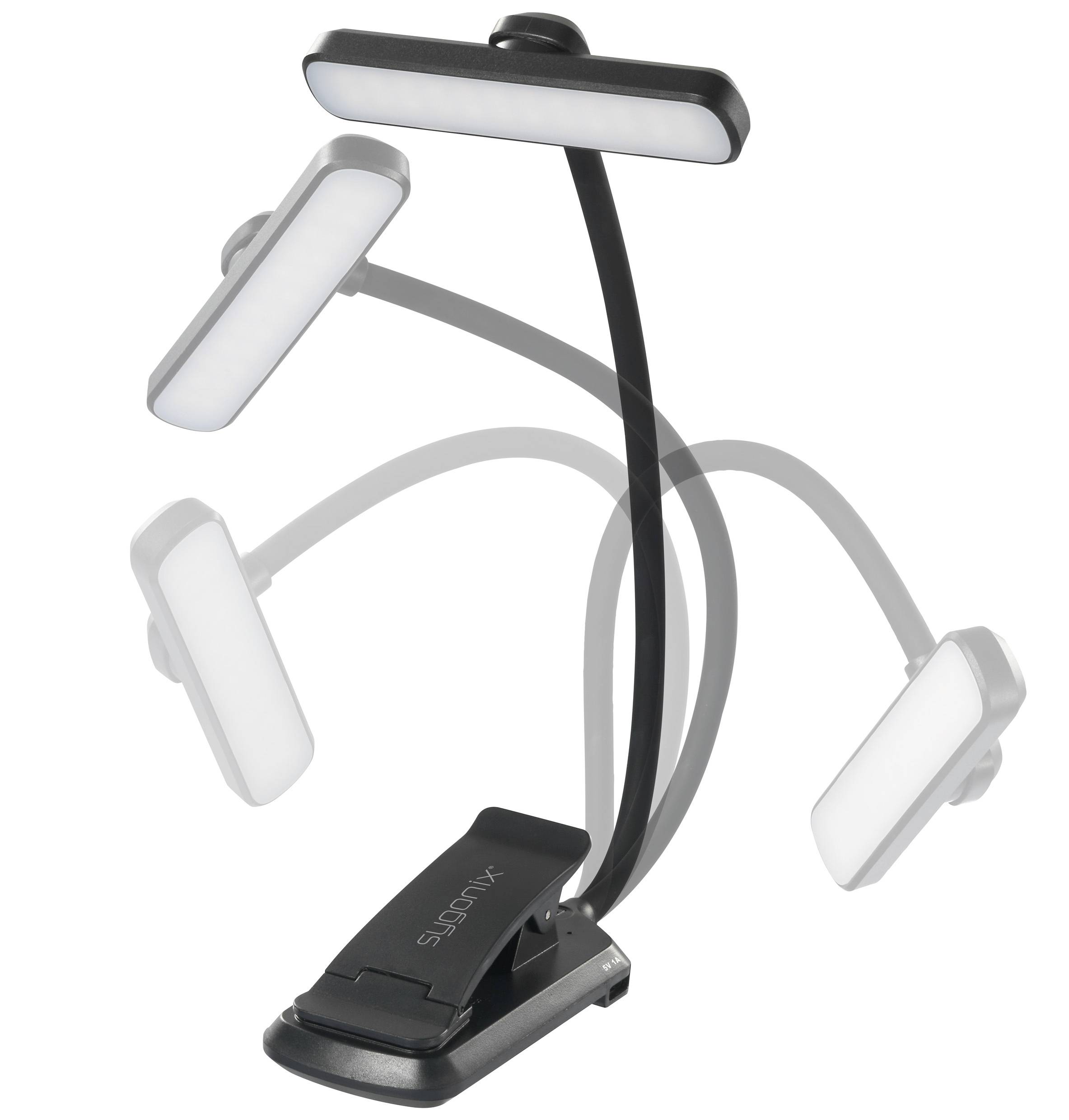 Flexibler Leselicht-Lampenkopf mit verstellbarem Hals. Die Lampe kann in verschiedene Richtungen gebogen werden. Ideal zum Anklippen.