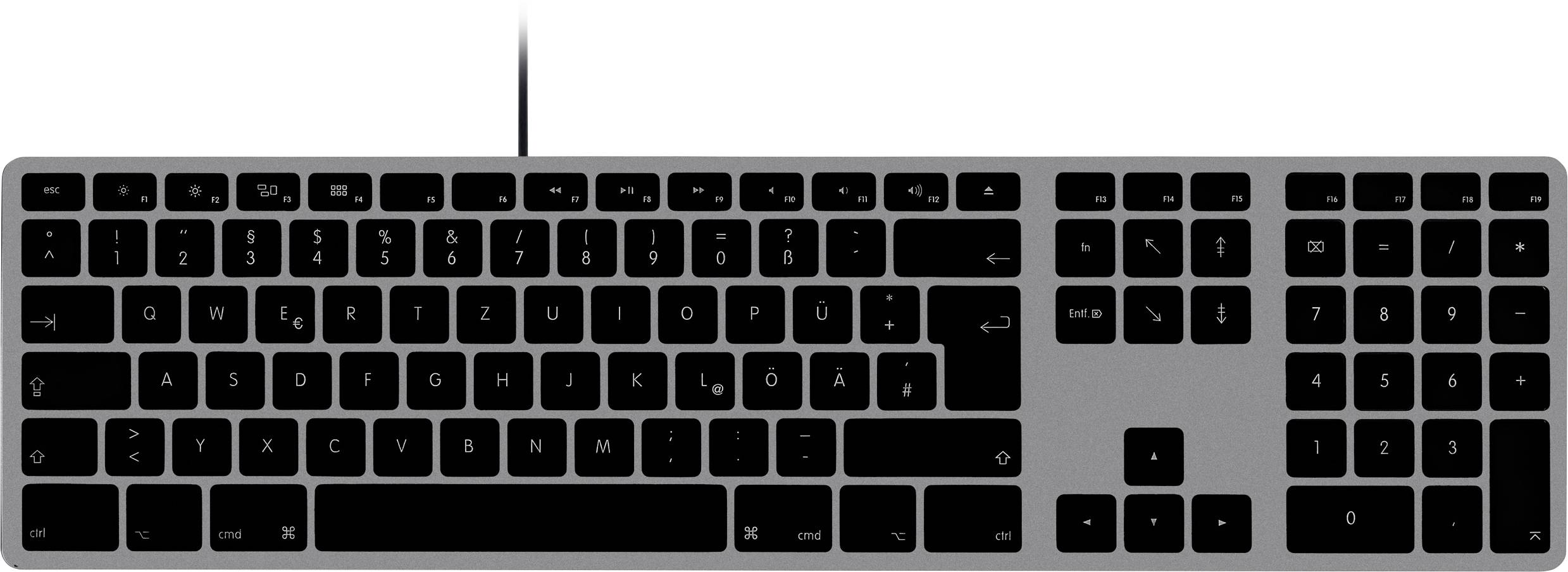 Matias FK318B-DE Wired Aluminium Keyboard for Mac USB Tastatur Deutsch, QWERTZ, Mac Spacegrau