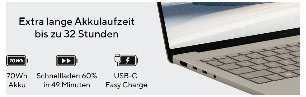 Asus Notebook ZenBook A14 X1E-78-100 35.6cm (14 Zoll) WUXGA Qualcomm® Snapdragon X1-26-100 32GB RAM 1TB SSD Deutsch, QWERTZ Grau