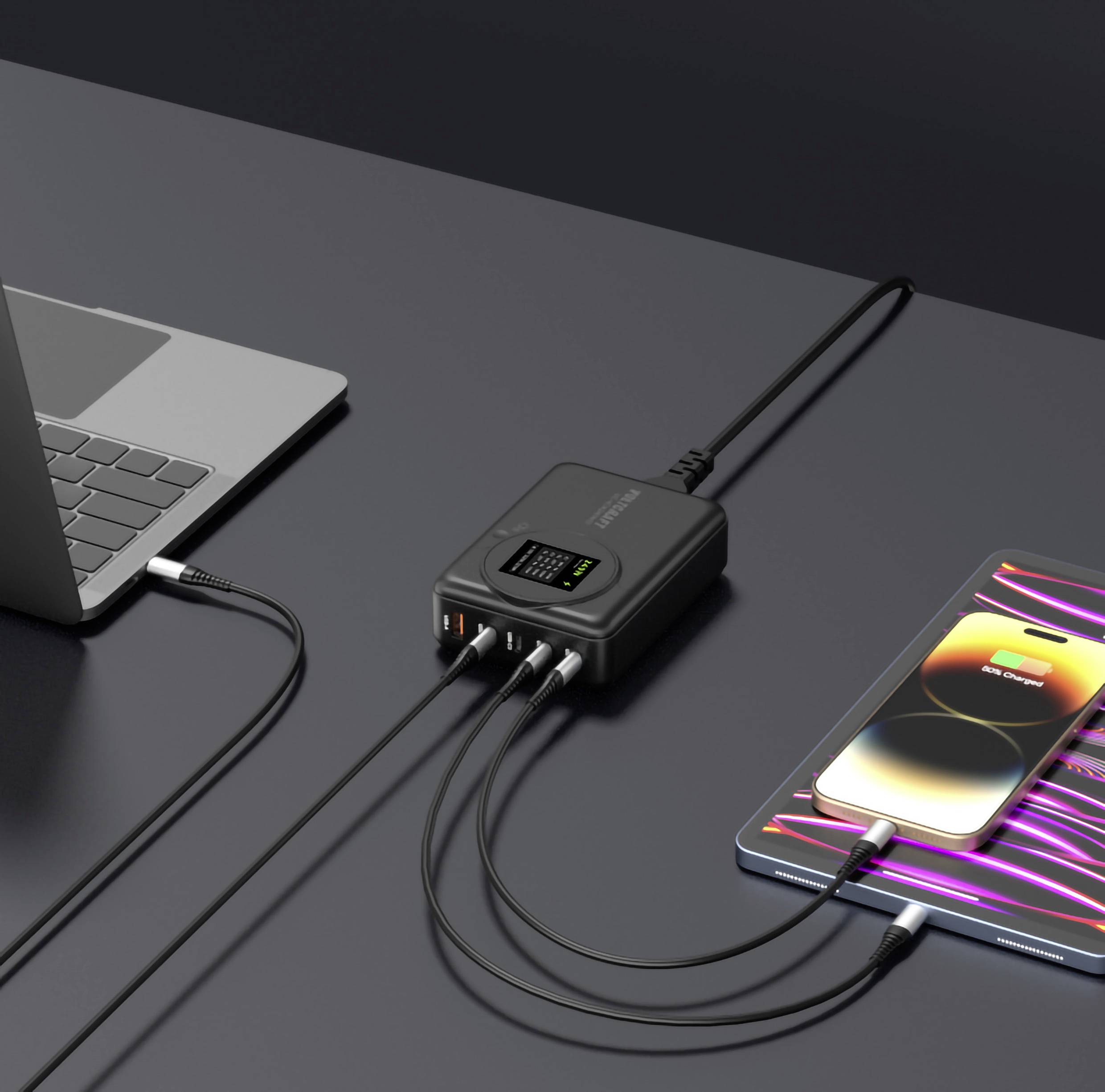 VOLTCRAFT UC-4C1A240W01 USB Ladegerät 240W 4x USB-C®, 1x USB-A USB PD 3.0 Schwarz GaN, USB Power Delivery (USB-PD)