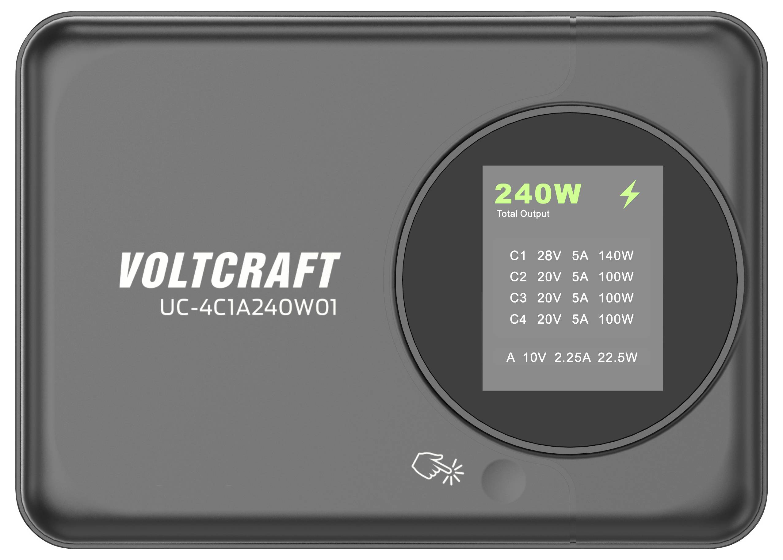 VOLTCRAFT UC-4C1A240W01 USB Ladegerät 240W 4x USB-C®, 1x USB-A USB PD 3.0 Schwarz GaN, USB Power Delivery (USB-PD)