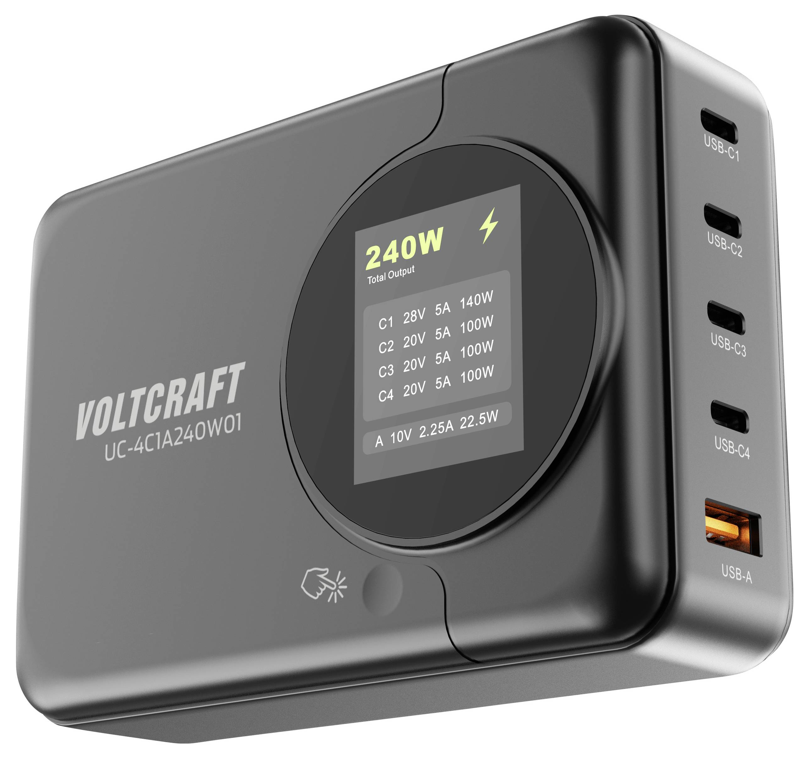 VOLTCRAFT UC-4C1A240W01 USB Ladegerät 240W 4x USB-C®, 1x USB-A USB PD 3.0 Schwarz GaN, USB Power Delivery (USB-PD)