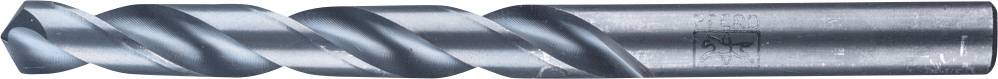 Bohrer aus Metall mit spiralförmigen Schneidkanten, seitliche Ansicht.