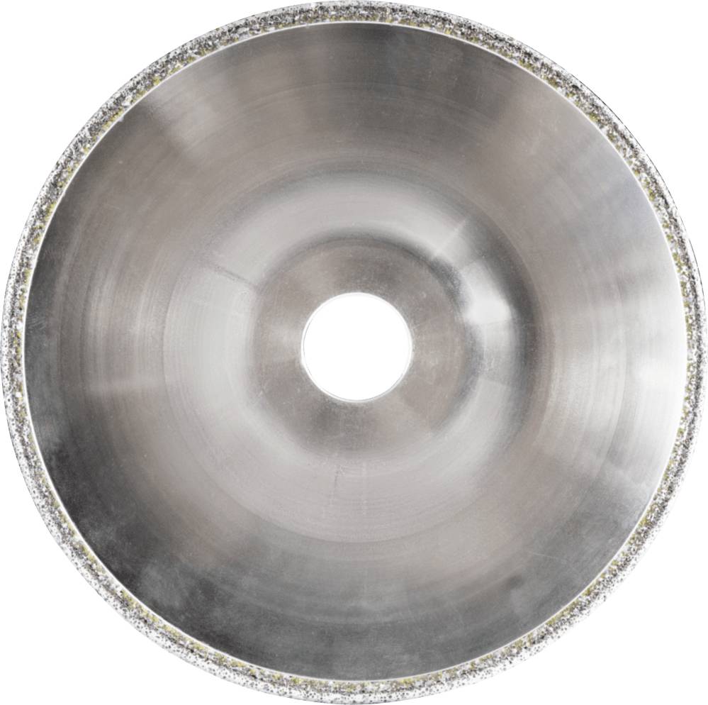 Runde Metallscheibe mit mittigem Loch, diamantbeschichteter Rand, dient als Sägeblatt für harte Materialien wie Beton oder Stein.