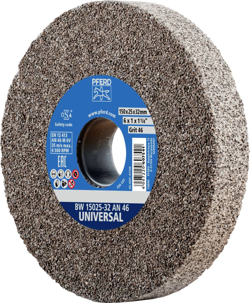 Schleifscheibe 'Pferd Universal' BW 15025-32 AN 46, Durchmesser 150 mm, Breite 25 mm, Körnung 46, für Schleifmaschinen geeignet.