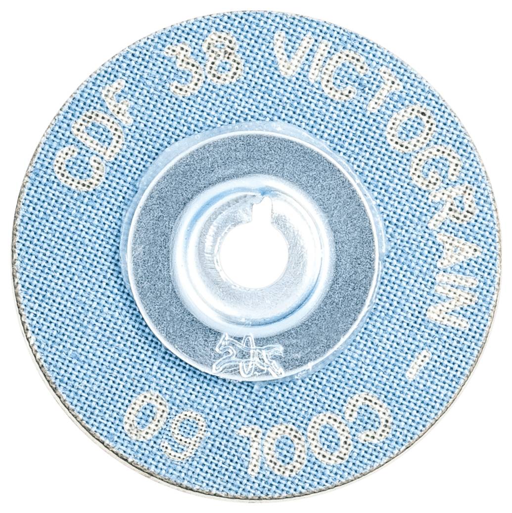 Runde, blaue Schleifscheibe mit der Aufschrift 'CDF 38 Victogram - Cool 60'. Zentraler Metallaufsatz zur Befestigung.