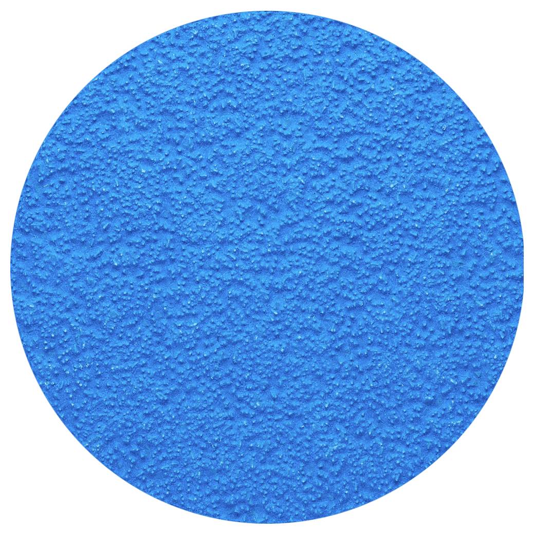 Ein Kreis mit einer strukturierten, leuchtend blauen Oberfläche, die wie feine Körner oder Sand aussieht.