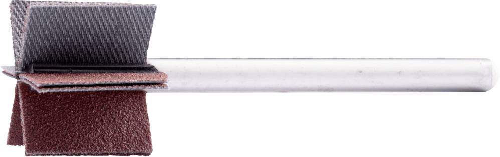 Schleifwerkzeug mit mehreren Schleifblättern unterschiedlicher Körnung, montiert auf einem Metallstab. Geeignet zum Schärfen und Polieren.
