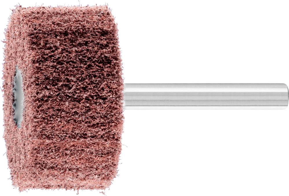 Polierzylinder mit feiner roter Schleifoberfläche und Metallstiel. Geeignet für das Glätten und Polieren verschiedener Materialien.