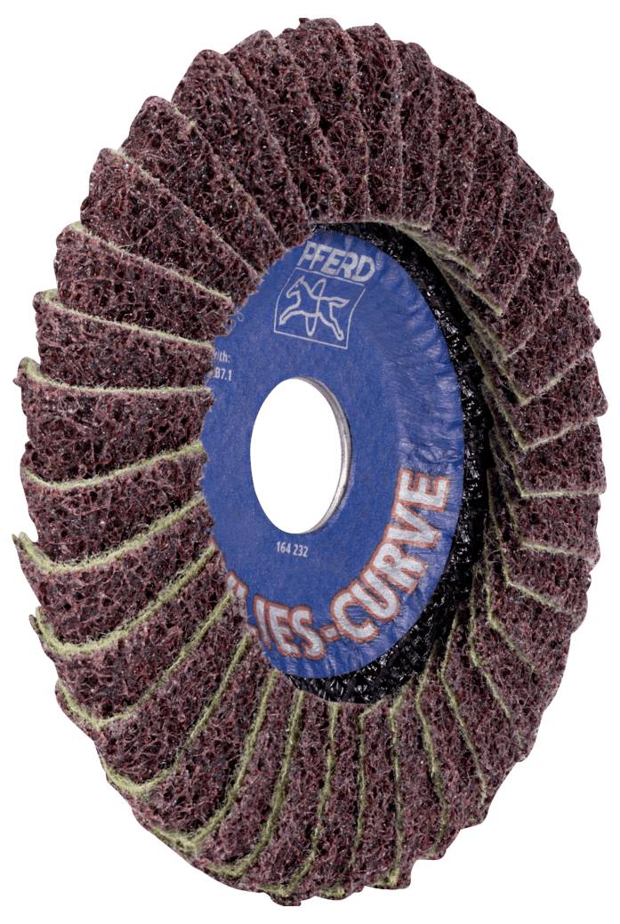 Schleifscheibe mit charakteristischen Lamellen in Spiralform, die für Oberflächenbearbeitung und Entfernung von Material verwendet werden.