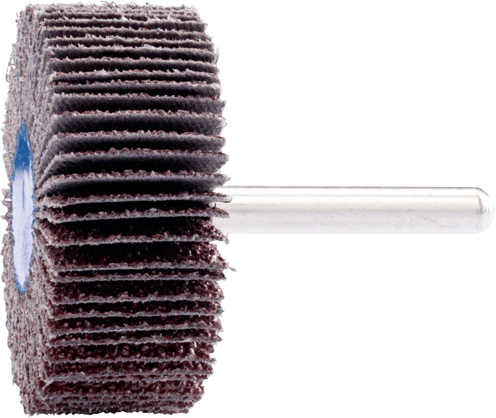 Schleifaufsatz für Bohrmaschine, bestehend aus mehreren Schleifscheiben, seitlich aufgenommen.