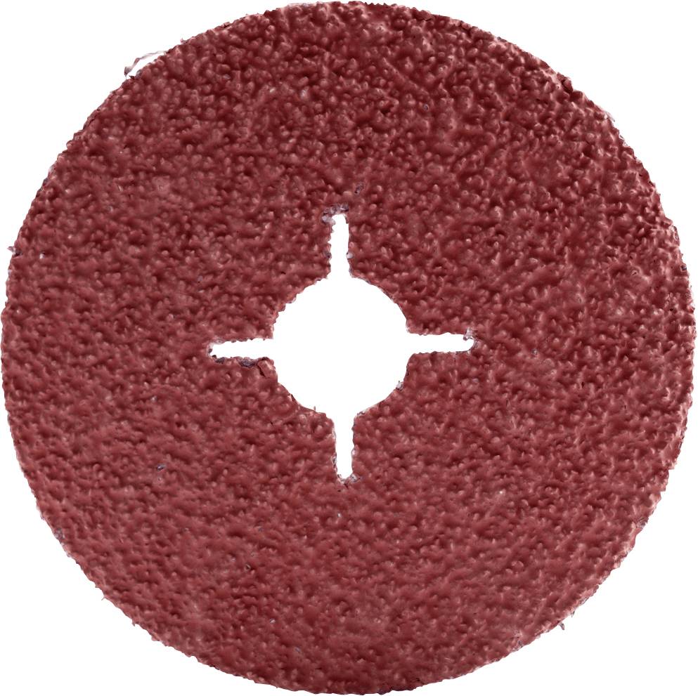 Rotes Schleifpad mit Kreuzausschnitt in der Mitte, verwendet zum Polieren oder Schleifen von Oberflächen.