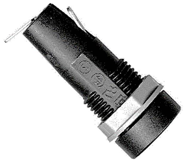 Elektrischer Schaltknopf mit schwarzem zylindrischem Gehäuse und Metallring zur Befestigung in einem Gerät oder Schalttafel.