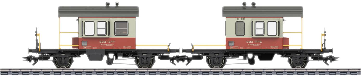 Zwei gezeichnete Eisenbahnwaggons auf Schienen, in Braun und Rot gehalten, mit detaillierten Fenstern und Kupplungen, auf weißem Hintergrund.