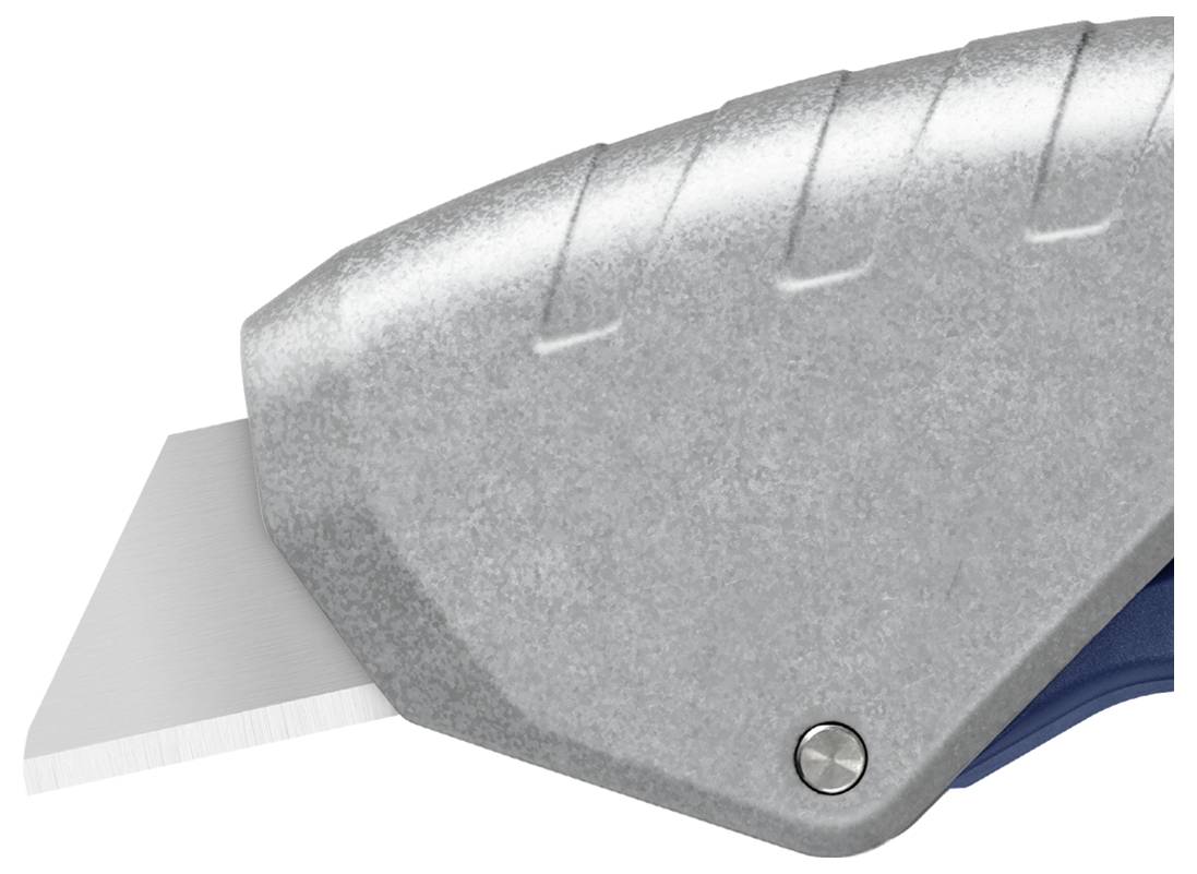 Silberfarbener Universalschneider mit hervorgezogener, scharfer Klinge. Geeignet für Schneidearbeiten.