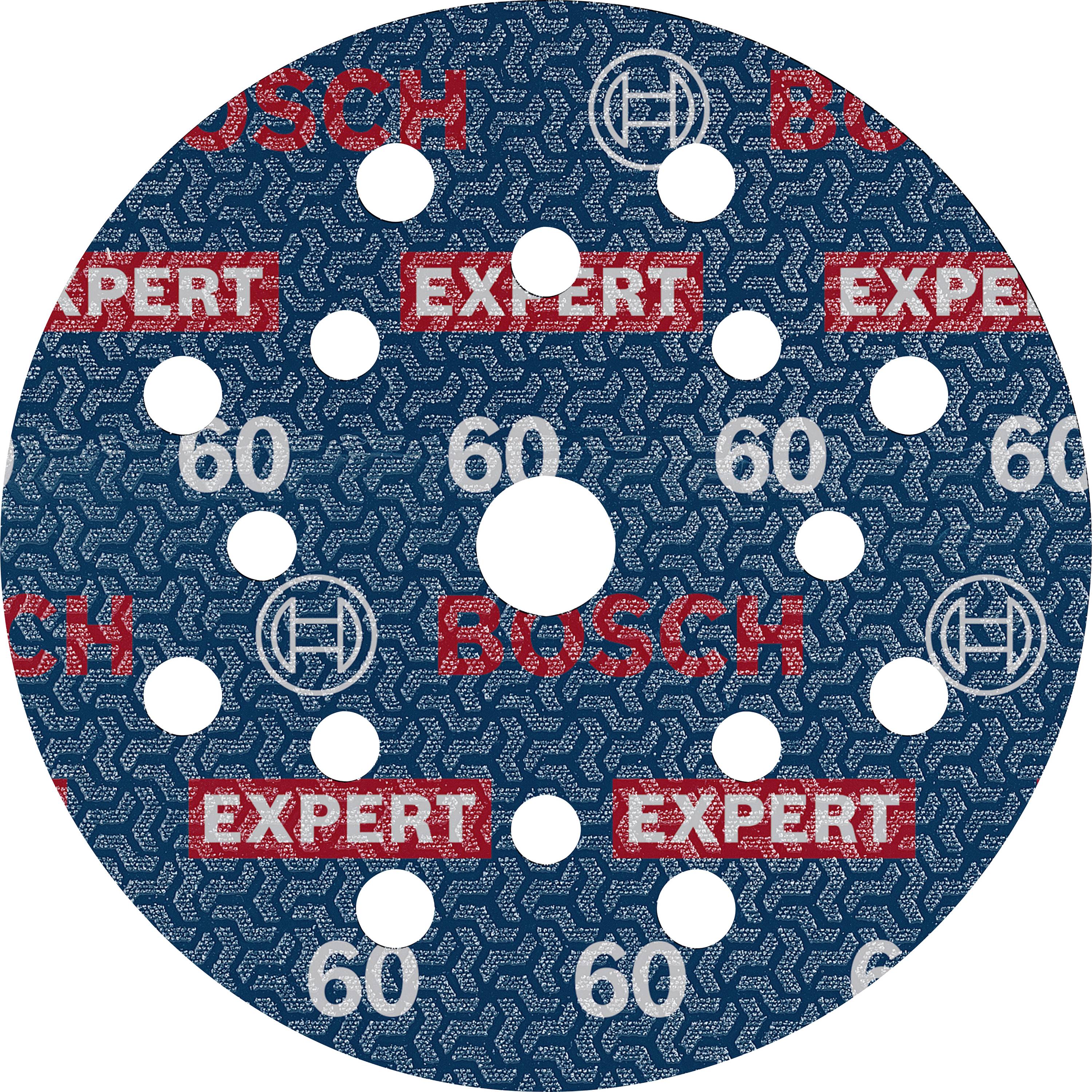 Runde Schleifscheibe von Bosch, Expert-Serie, Körnung 60, mit mehreren Löchern. Geeignet für Schleifarbeiten auf verschiedenen Oberflächen.
