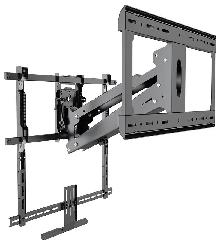 Eine verstellbare TV-Wandhalterung aus Metall mit ausziehbarem Arm, geeignet für die Befestigung eines Flachbildschirms an der Wand.