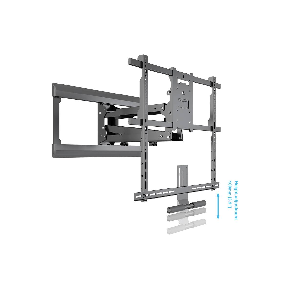 Stabile Wandhalterung mit verstellbarem Arm für Flachbildfernseher. Zeigt Höhenverstellung um 100 mm (3,9 Zoll).