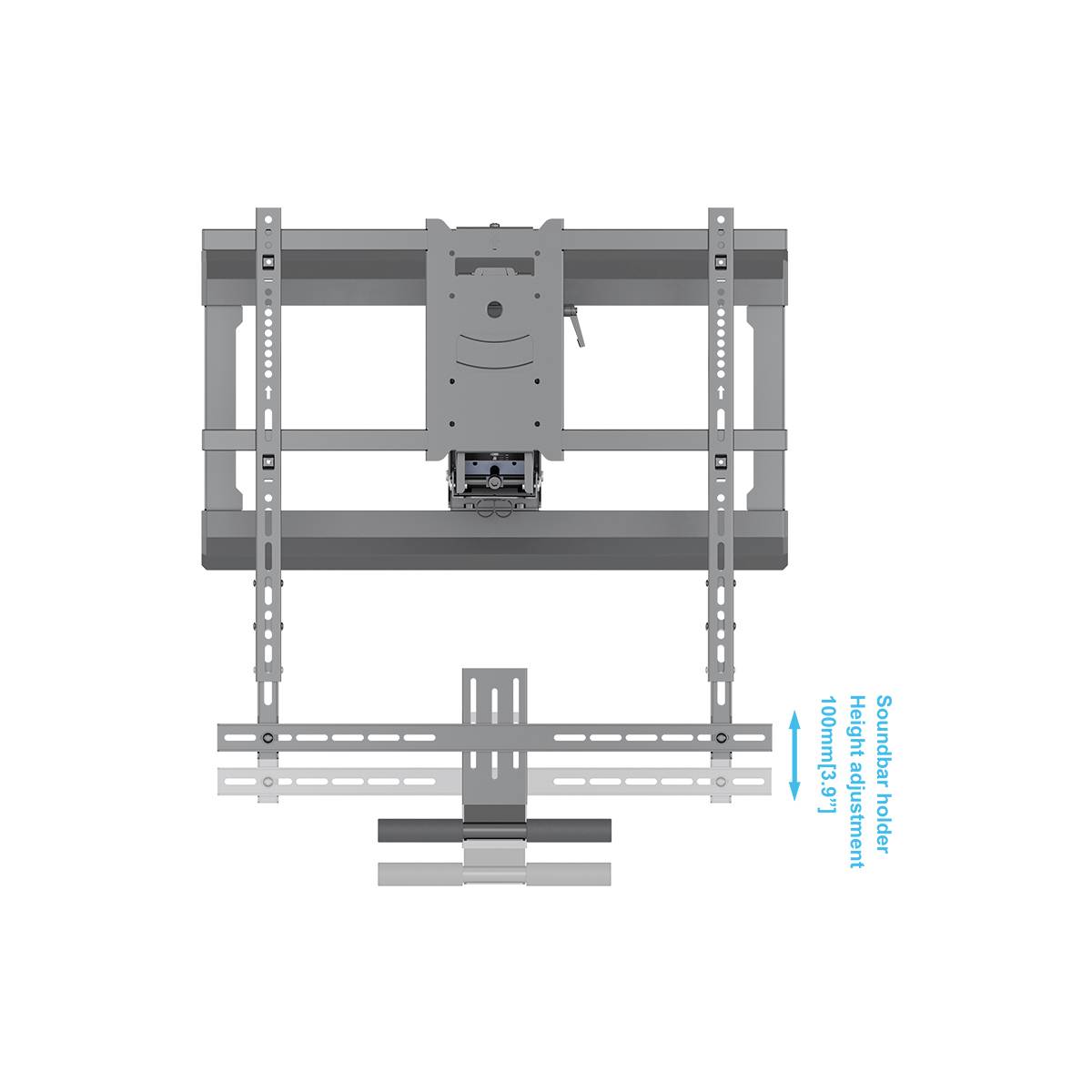 Montagehalterung mit integriertem Einstellmechanismus für Höhenanpassung, geeignet für Bildschirminstallationen.