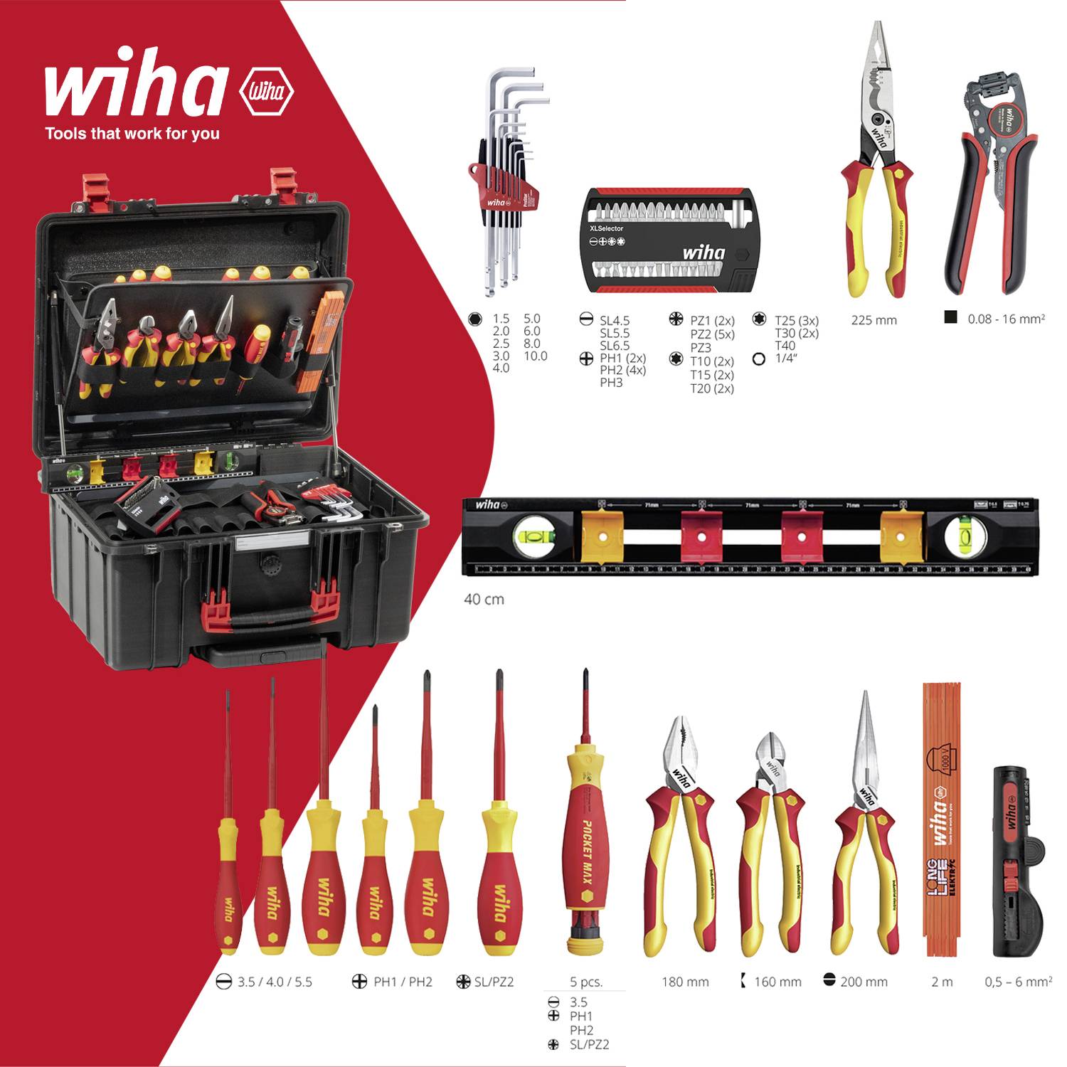 Wiha XL 2 Trolley 45795 Elektriker, Handwerker, Lehrlinge, Profi, VDE Werkzeugkoffer bestückt 60teilig