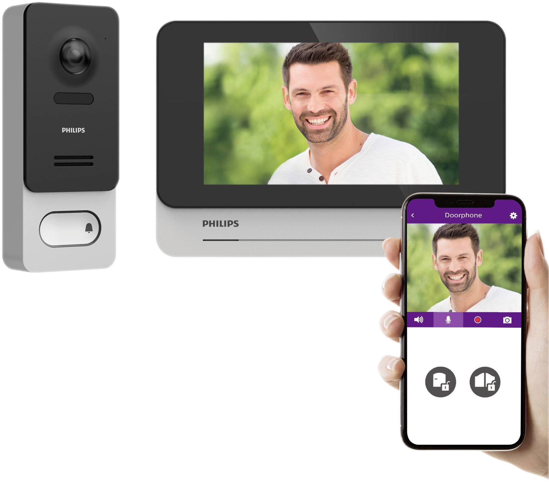 Philips WelcomeEye Wireless Video-Türsprechanlage Bluetooth®, WLAN Komplett-Set Schwarz/Grau, Alumi