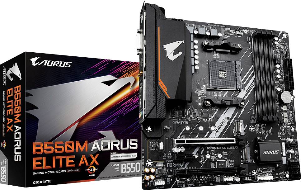 Gigabyte B550M AORUS ELITE AX AM4 Mainboard Sockel (PC) AMD® AM4 Formfaktor (Details) Micro-ATX Mainboard-Chipsatz AMD® B550