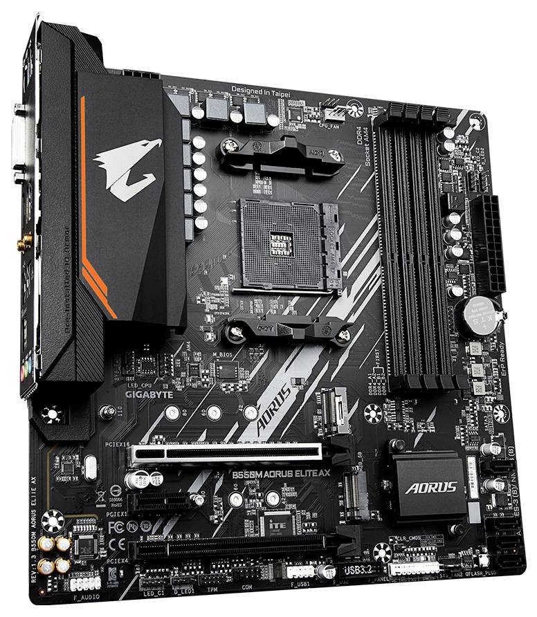 Gigabyte B550M AORUS ELITE AX AM4 Mainboard Sockel (PC) AMD® AM4 Formfaktor (Details) Micro-ATX Mainboard-Chipsatz AMD® B550