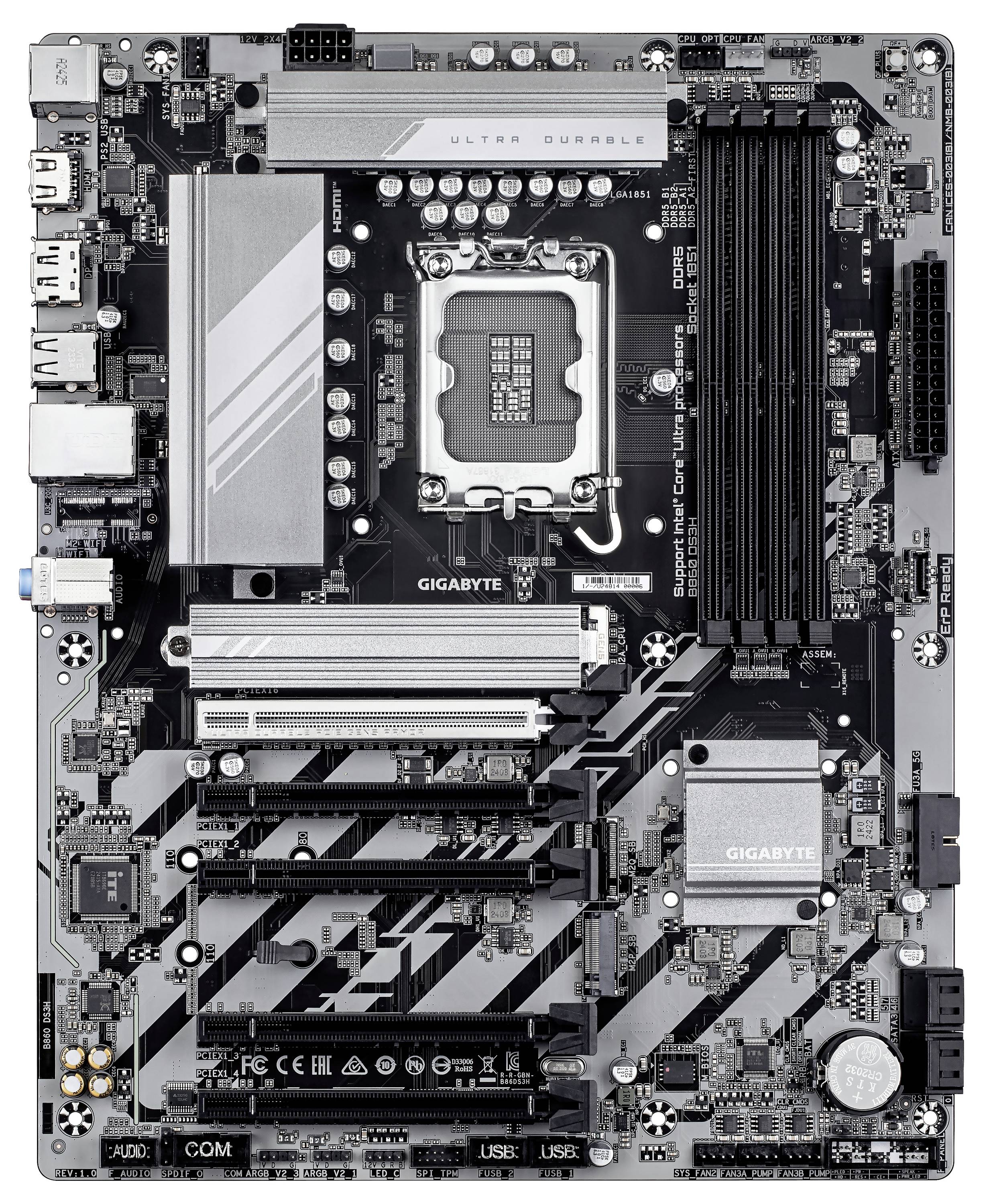 Gigabyte B860 DS3H LGA1851 MB 4xDDR5 Mainboard Sockel (PC) Intel® LGA 1851 Formfaktor (Details) ATX Mainboard-Chipsatz Intel® B860