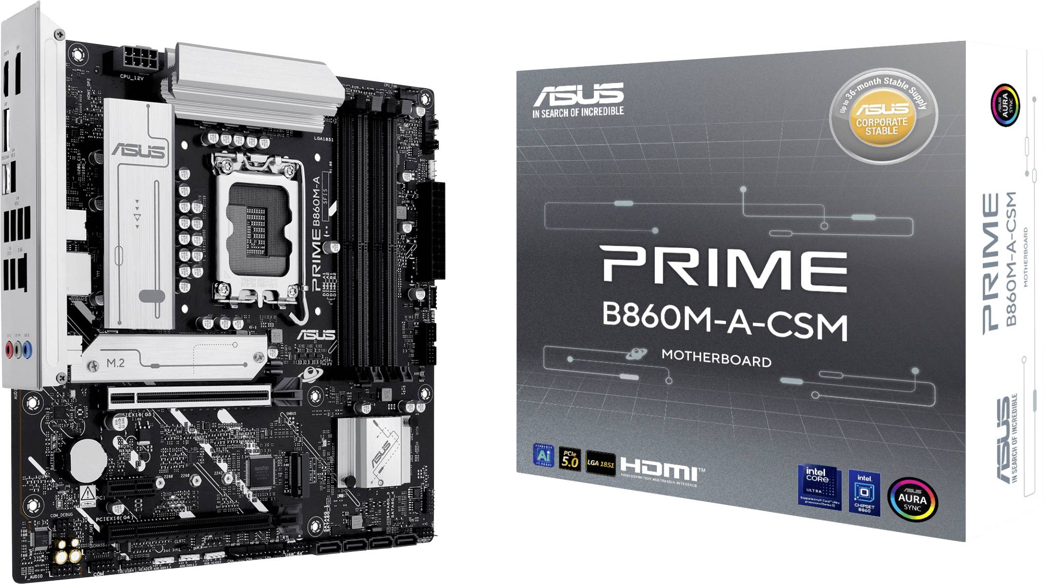 Asus PRIME B860M-A-CSM Mainboard Sockel (PC) Intel® LGA 1851 Formfaktor (Details) ATX Mainboard-Chipsatz Intel® B860