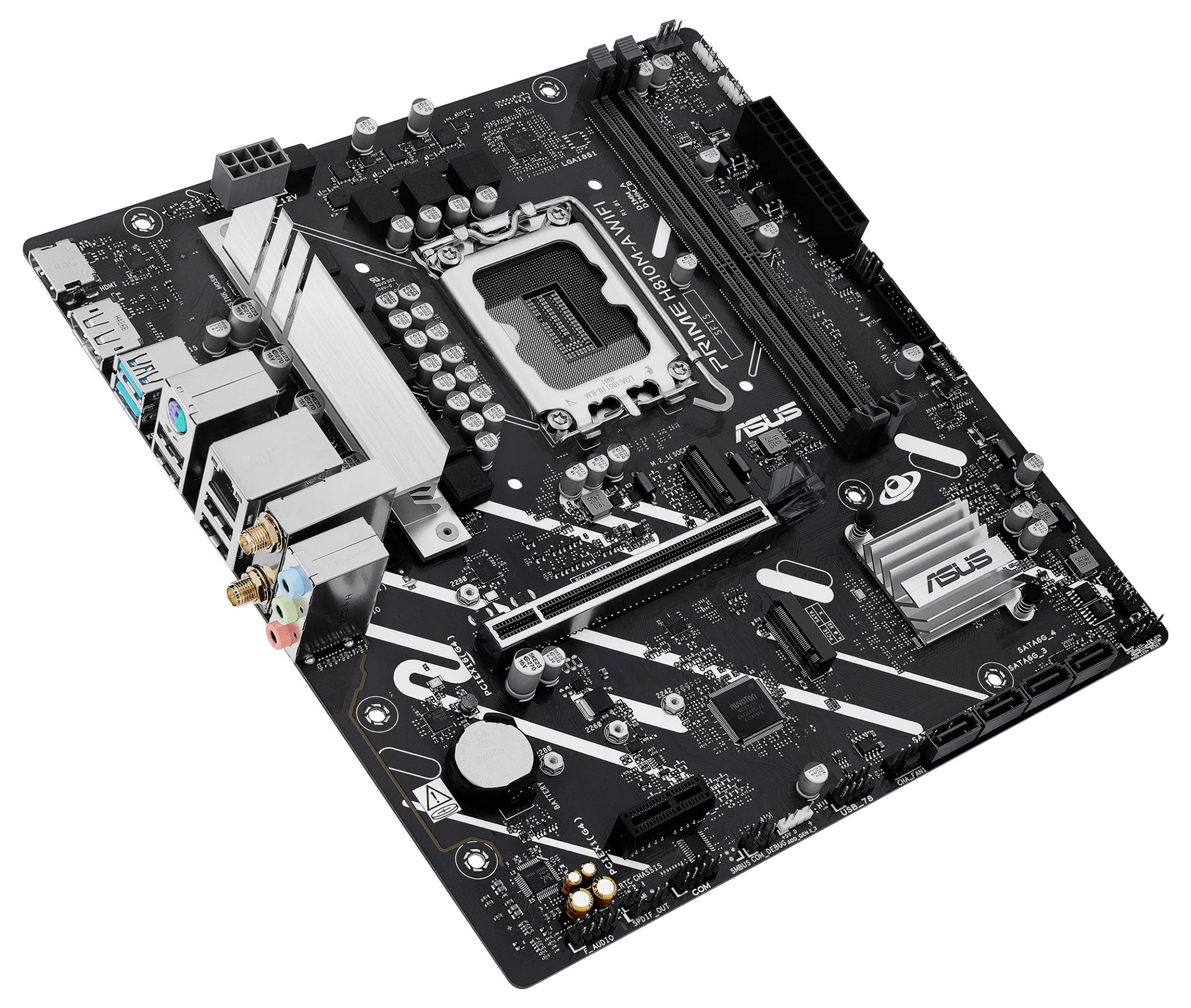 Eine schwarze ASUS Prime Mainboard, ausgestattet mit verschiedenen Anschlüssen, RAM-Steckplätzen und einem zentralen CPU-Sockel, entwickelt für den Zusammenbau eines Desktop-Computers.